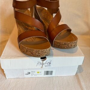 Wedge Sandal, brown leather